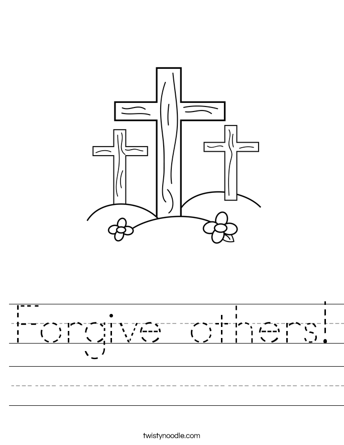 Social emotional learning hand diagram with words like love and listen for forgiving others in grade K worksheet 23 Kindergarten Foregiveness Fingers worksheet showing a hand with supportive words written on each finger to encourage forgiveness