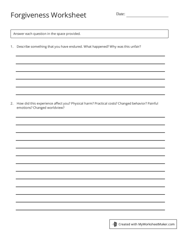Forgiveness Fingers activity for social emotional learning with supportive words on each finger Kindergarten worksheet showing a hand with words like love and listen to teach forgiveness