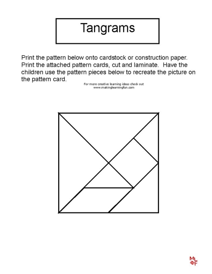 Kindergarten tangram template worksheet for coloring and learning fractions