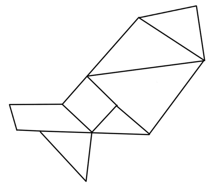 Kindergarten tangram template worksheet for coloring and learning fractions