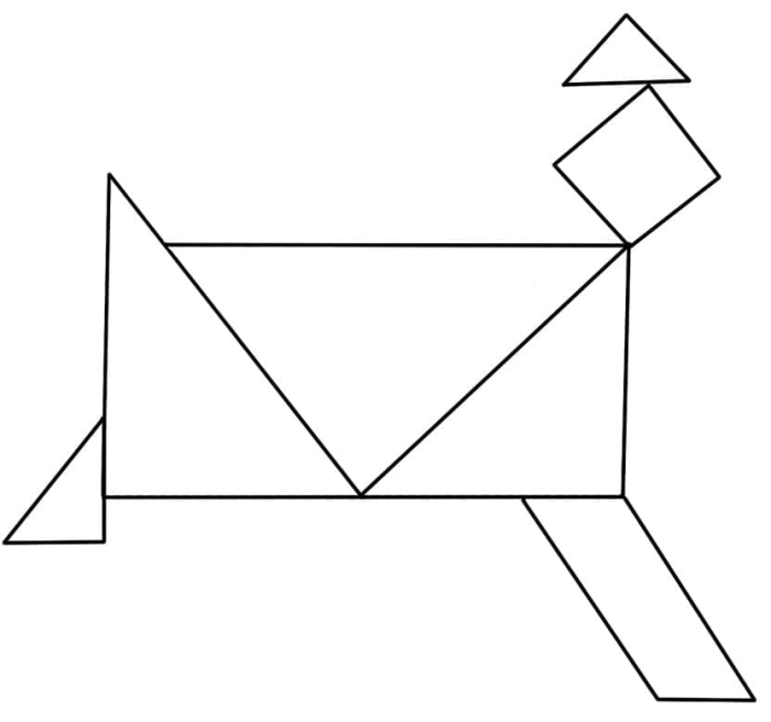 Kindergarten tangram worksheet with colorful shapes for learning fractions