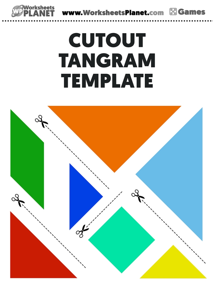 Kindergarten children completing a color a tangram template worksheet focused on fractions