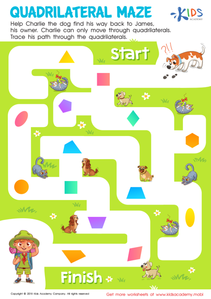 Three-Dimensional Shapes Maze Worksheet Activity 5 Kindergarten student tracing a path through colorful three-dimensional shapes in a maze activity for geometry practice