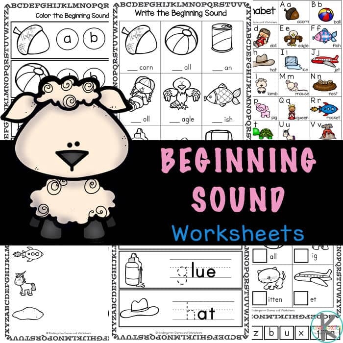 Initial sounds matching activity showing letter B words for beginning sound practice Kindergarten student matching pictures to initial letter B with bow and ball illustrations on phonics worksheet