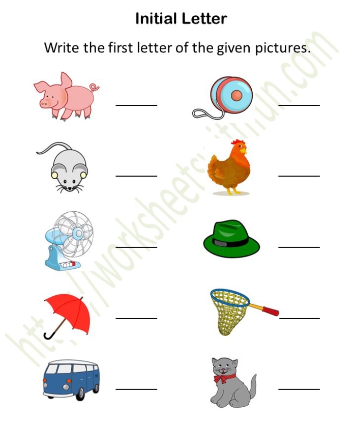 Initial sounds matching activity showing letter B with bow and beginning sound pictures for early learners Kindergarten student matching pictures to initial letter B with bow and other B words on phonics worksheet