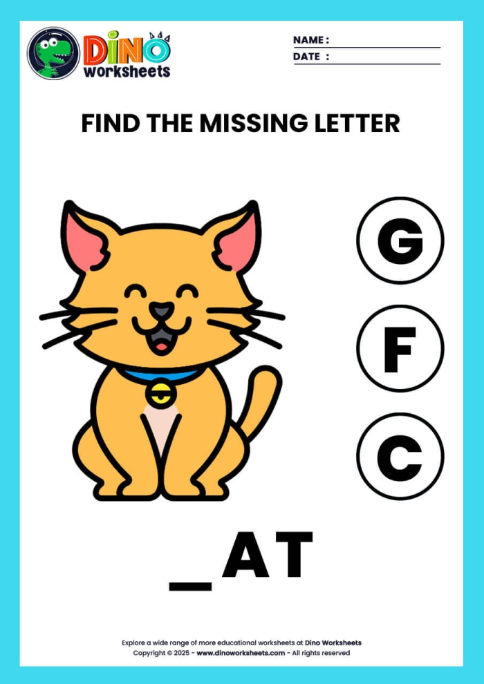 Spelling activity for kindergarteners to complete toy names by writing missing letters Kindergarten Find Missing Letters worksheet featuring toys with first letters missing