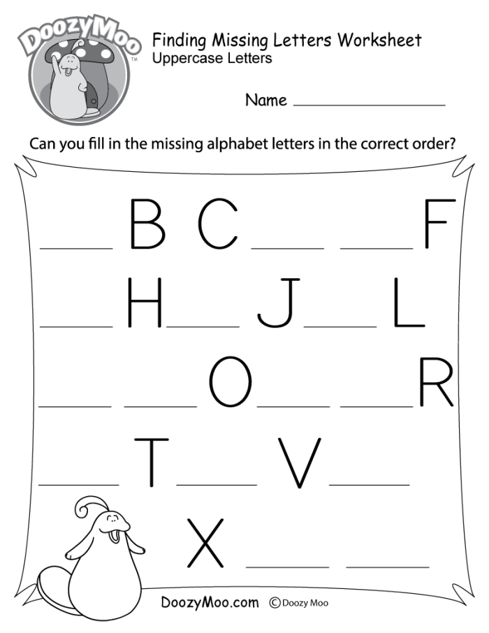 Spelling activity page showing toys with blank spaces for the initial letters in their names Kindergarten Find Missing Letters worksheet with toys missing first letters for spelling practice
