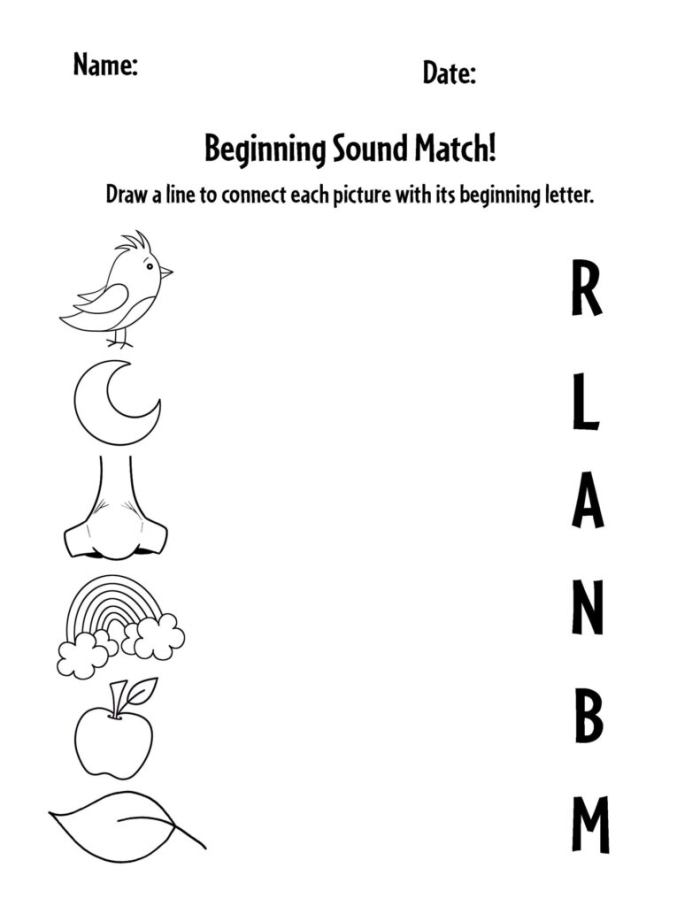Worksheet image 25 for assessing letter sounds in young learners Kindergarten Letter Sounds worksheet focusing on letter-sound matching skills