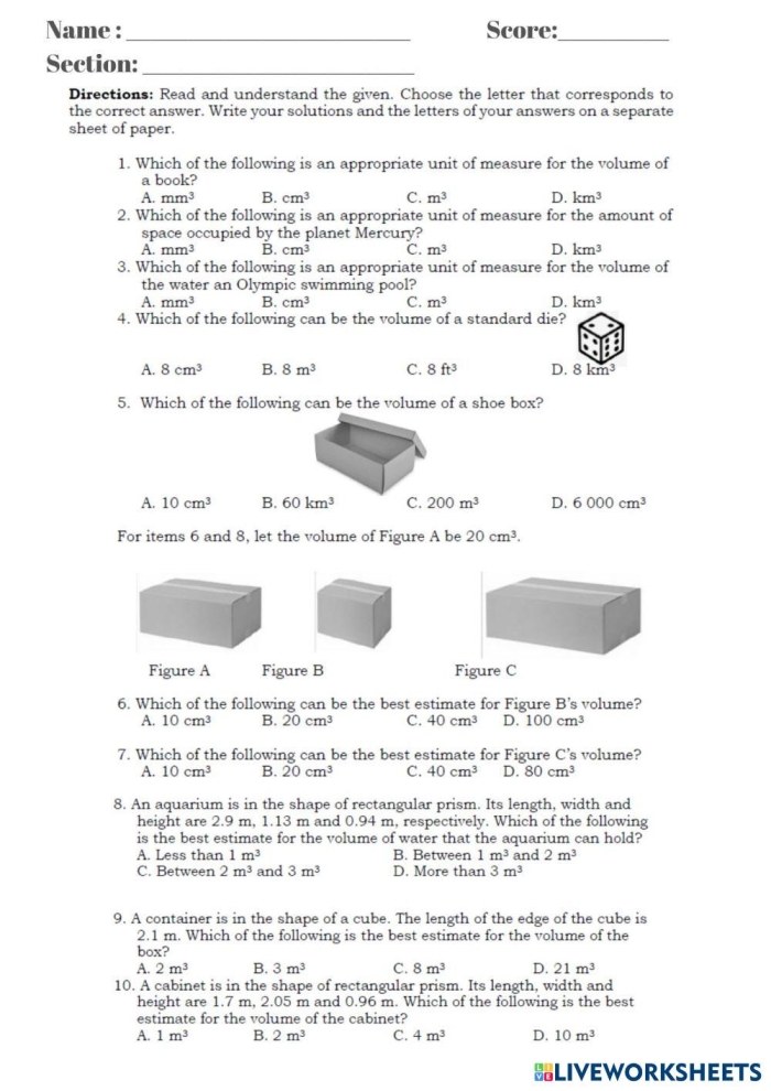 Printable Estimating Volume worksheet for young learners number 5 Kindergarten student estimating liquid volumes on a physical science worksheet