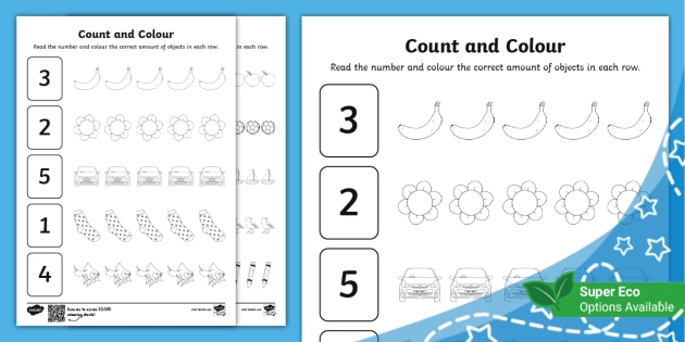 Counting and ordering numbers 1 to 10 using visuals for young learners in community and culture category Kindergarten worksheet showing counting manipulatives from one to ten with pictures to match numbers