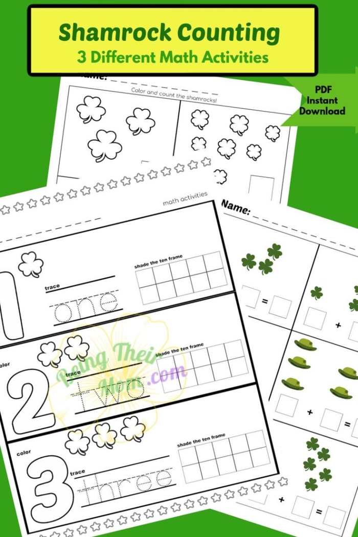 Shamrock Counting Worksheets for Kindergarten