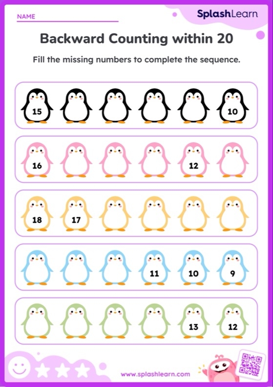 Counting forward practice with missing numbers for young learners worksheet 23 Kindergarten worksheet showing missing two-digit numbers to count forward