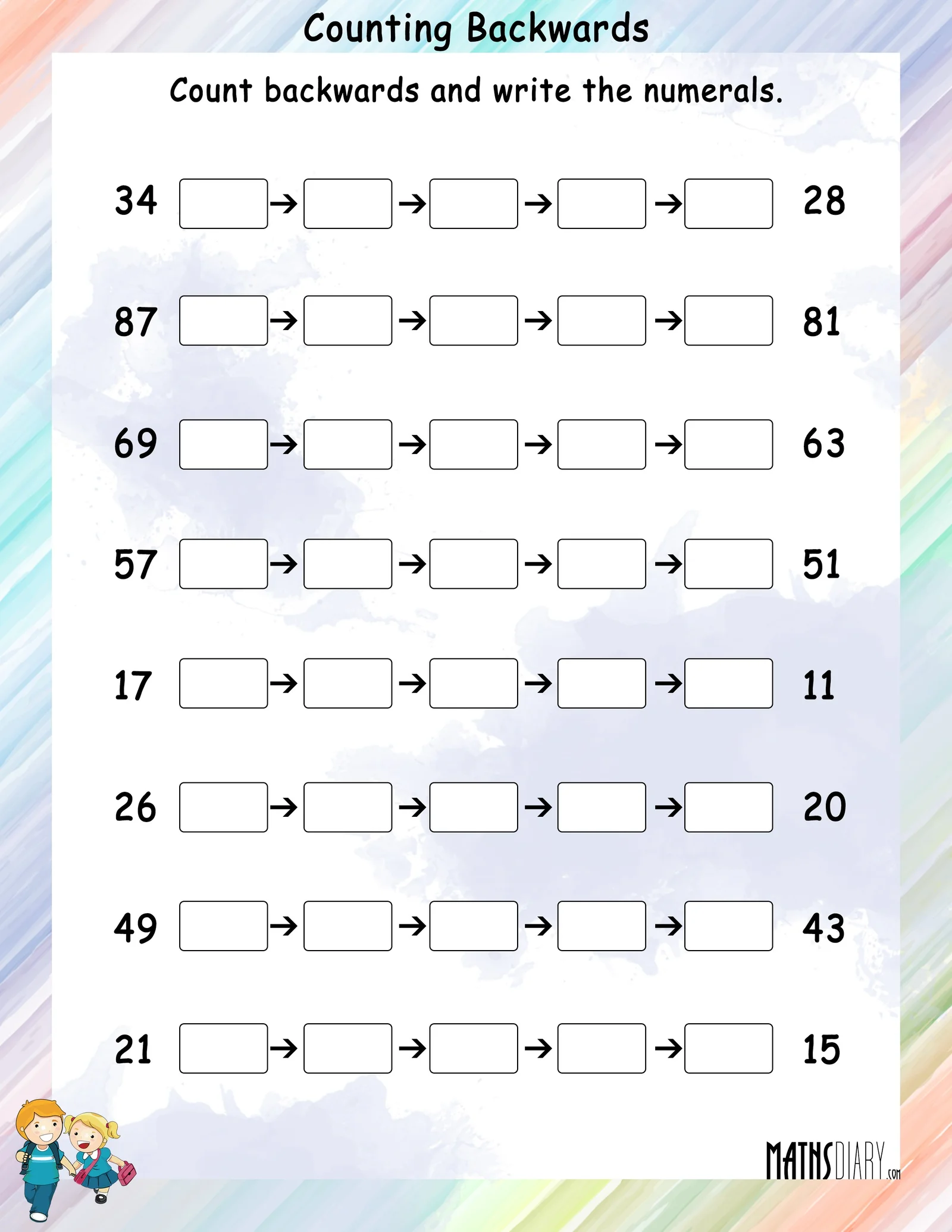 Counting forward with missing numbers activity for young learners 25 Kindergarten worksheet showing missing two-digit numbers to count forward