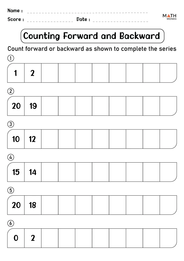 Counting forward with missing numbers activity for young learners, worksheet 21 Kindergarten worksheet showing missing two-digit numbers for counting forward practice