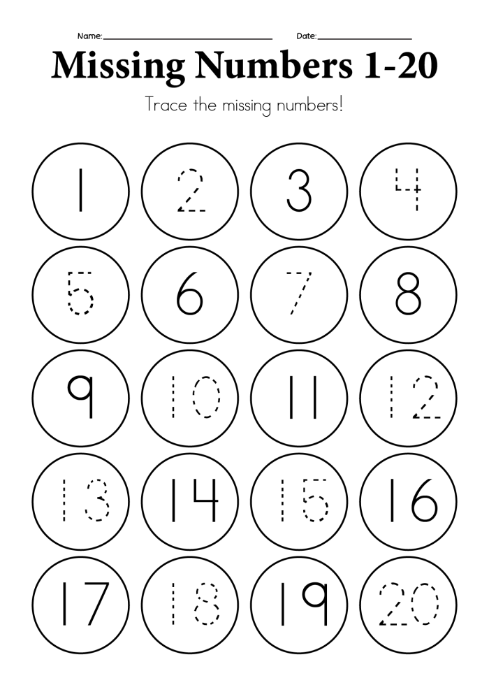 Counting forward with missing numbers activity for young learners worksheet 4 Kindergarten worksheet showing missing two-digit numbers to count forward