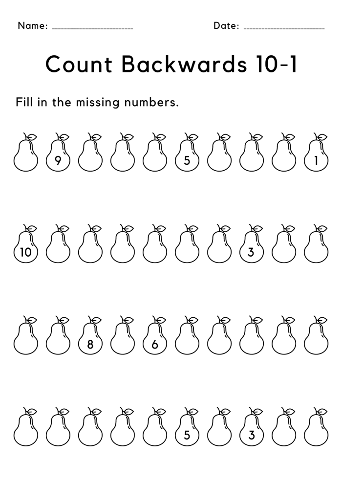 Counting forward exercise with missing numbers for young learners, image 5 Kindergarten worksheet showing missing two-digit numbers to count forward