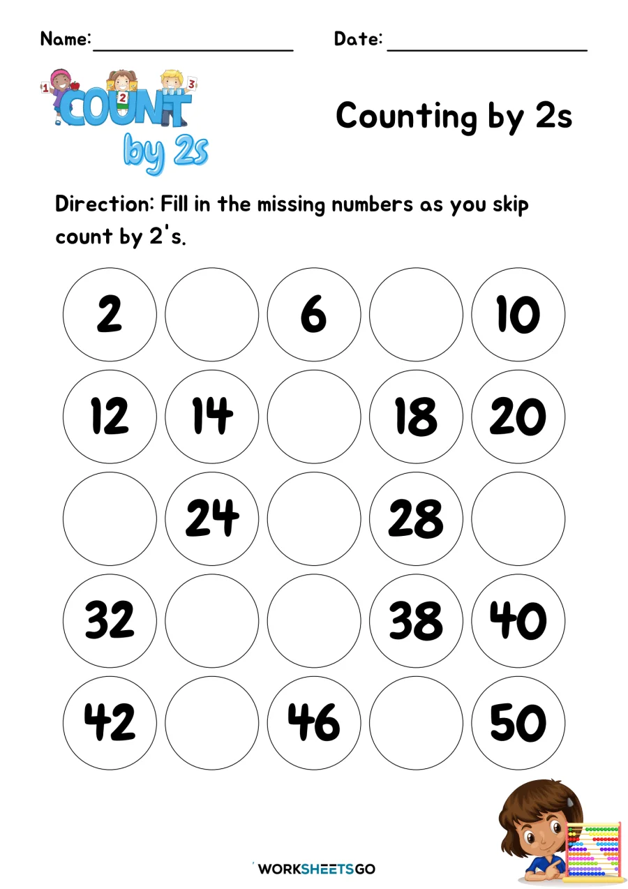 Counting forward exercise with missing numbers for young learners worksheet 19 Kindergarten worksheet featuring missing two-digit numbers to count forward