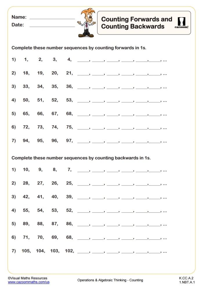 Counting forward math activity with missing numbers for young learners worksheet 17 Kindergarten worksheet for counting forward with missing two-digit numbers to fill in