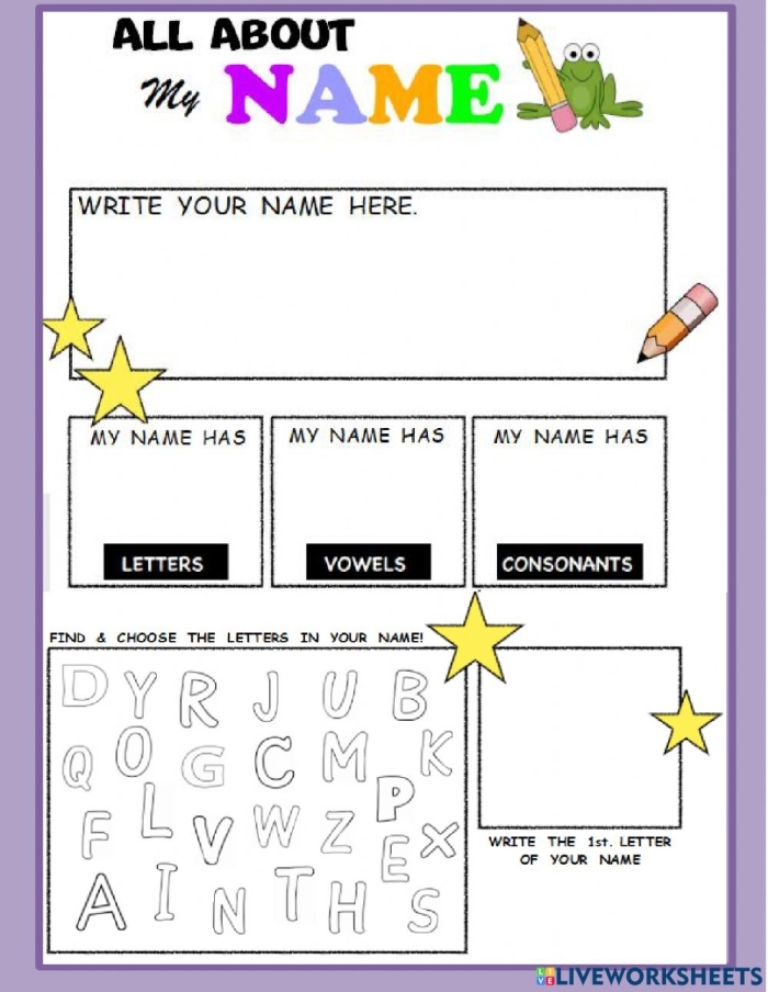 Kindergarten student practicing writing their full name on an end of year assessment worksheet