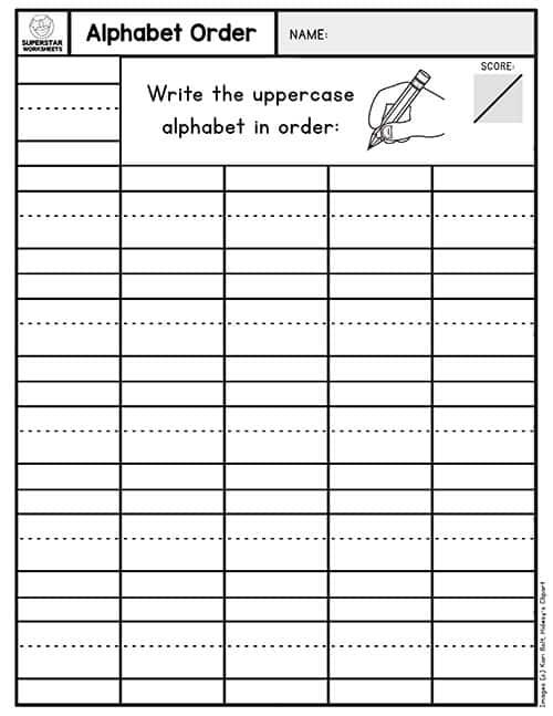Kindergarten student practicing writing their full name on end of year assessment worksheet