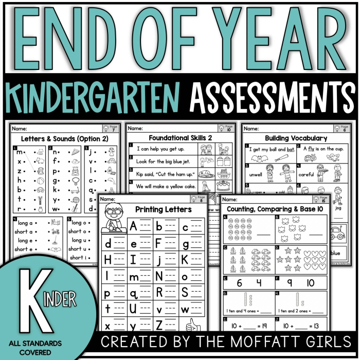 Kindergarten student practicing writing their full name on an end of year assessment worksheet