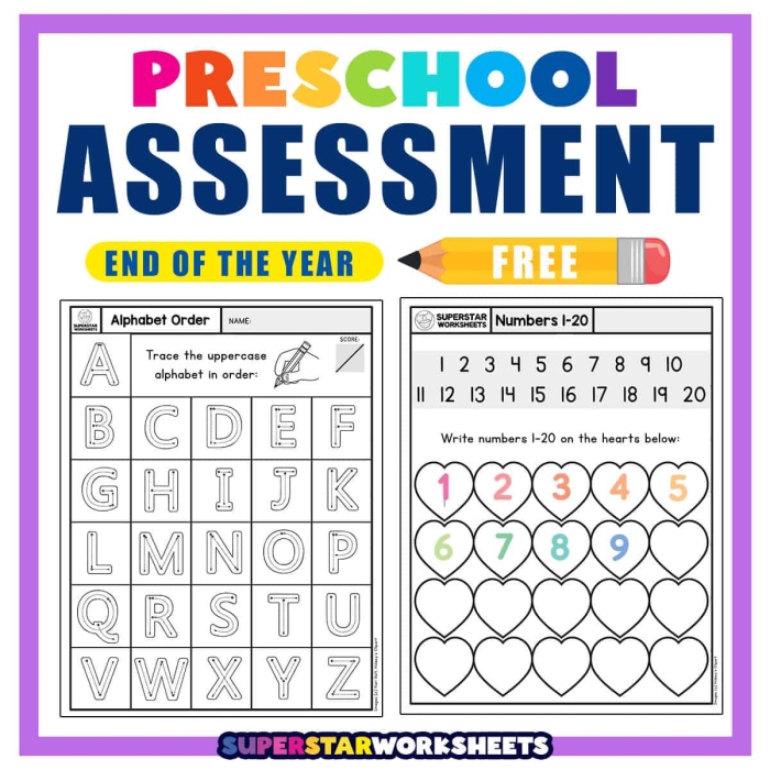 Kindergarten student practicing writing their full name on an end of year assessment worksheet