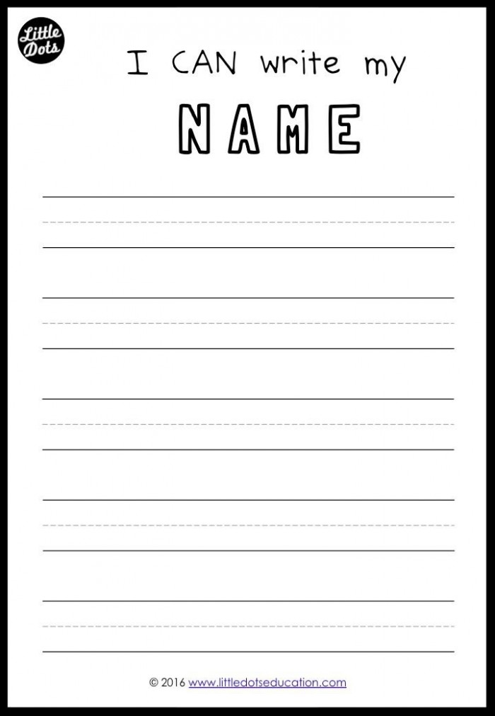 Kindergarten student practicing writing their full name on an end of year assessment worksheet