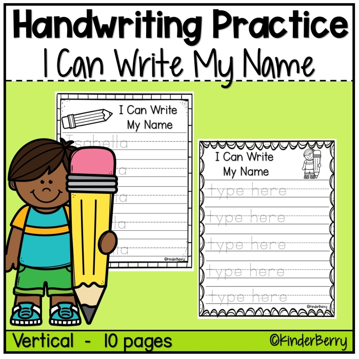 Kindergarten student practicing writing their full name on an end of year assessment worksheet