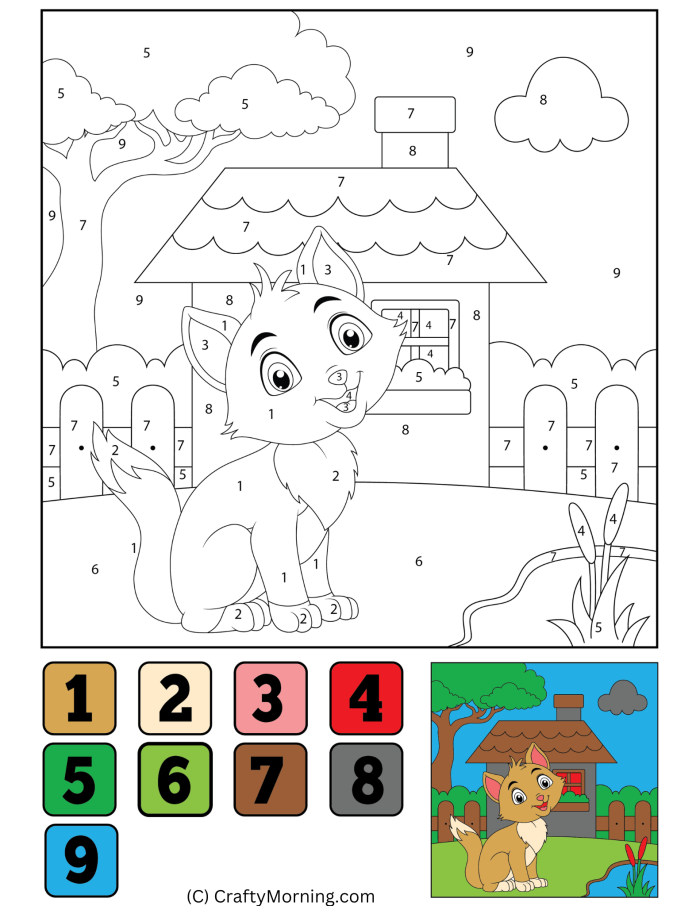 Color by Number Cat Nap activity sheet for young learners focusing on counting and colors Kindergarten color by number worksheet featuring a cat taking a nap for early data skills