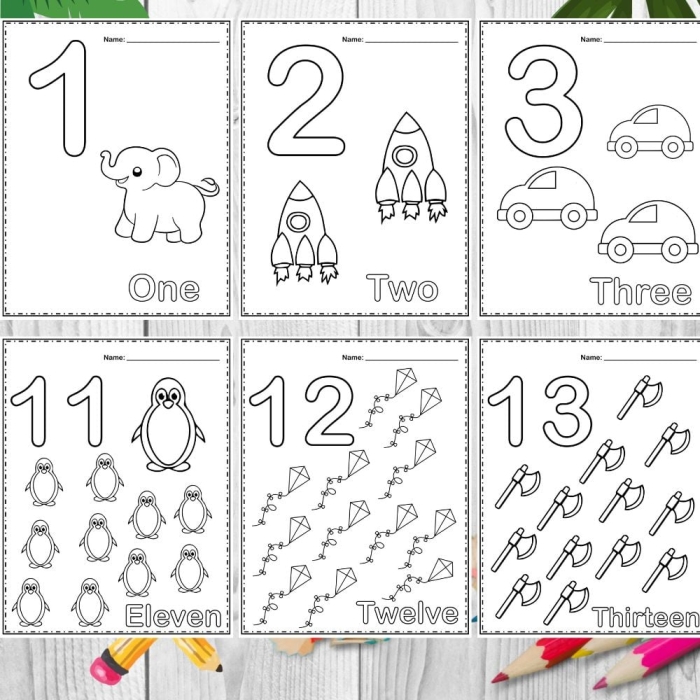 Kindergarten worksheet with twenty teacups to color and count for number recognition