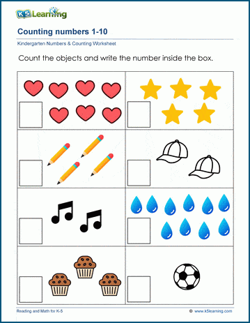 Counting manipulatives activity for number recognition and ordering in early education, image 24 Kindergarten worksheet featuring colorful counting manipulatives to help students learn numbers 1 to 10