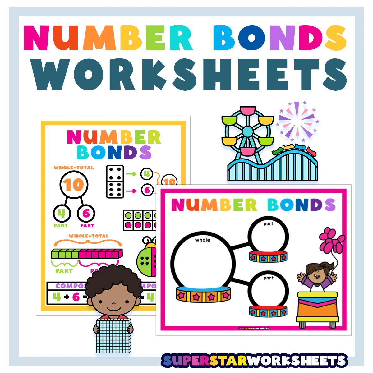 Building Number Sense worksheet image 17 showing fun carnival game for learning number order Kindergarten student completing a carnival-themed number sequence worksheet with missing numbers from 500 to 510