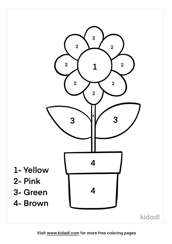 Flower coloring activity using a number chart for number recognition, image 24 Kindergarten Color by Number Flower worksheet for practicing numerals and number words