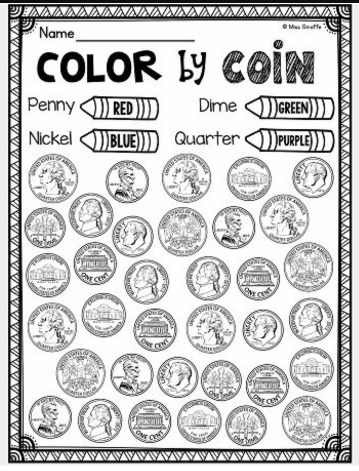 Identifying Pennies Among Other Coins Math Activity for Young Learners Kindergarten student selecting and circling penny coins among mixed currency for a money recognition worksheet