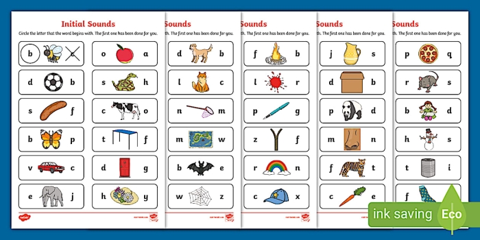 Initial Sounds Matching Activity for Letter B Recognition Kindergarten student matching bow and other pictures to their beginning letter B on a phonics worksheet