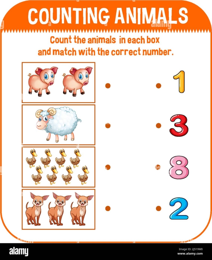 Fun double digit number recognition activity with insects on Creature Counting worksheet for young learners Kindergarten Creature Counting worksheet featuring colorful creepy crawly animals for phonics practice