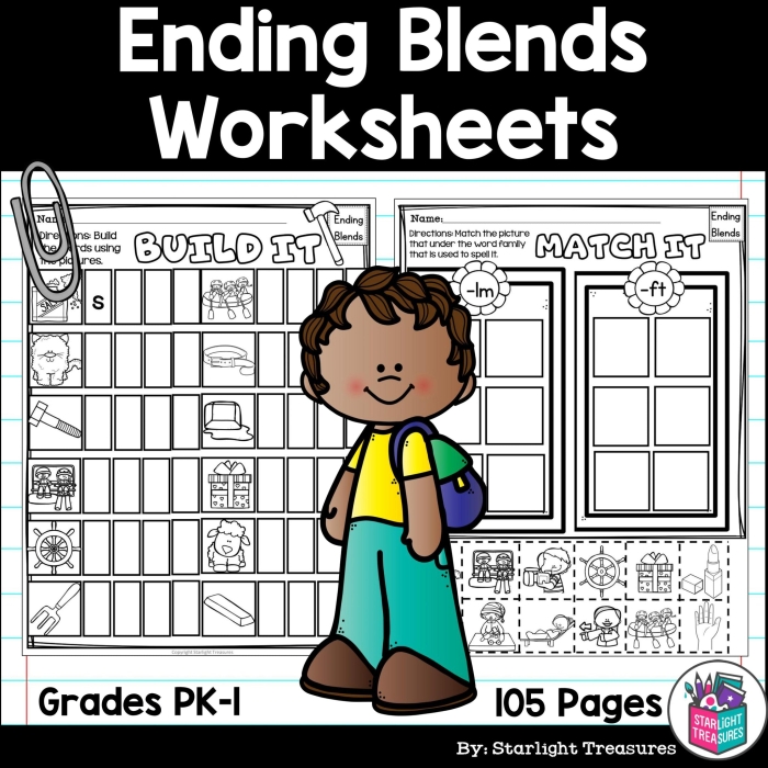Fun Printable Ending Blends Review Worksheets for Kindergarten