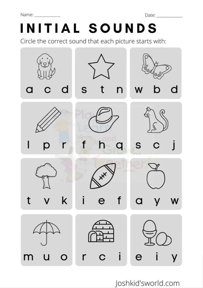 Initial Sounds B for Bow Matching Activity for Beginning Letter Recognition Kindergarten student matching pictures to initial letter B with bow and other objects on phonics worksheet