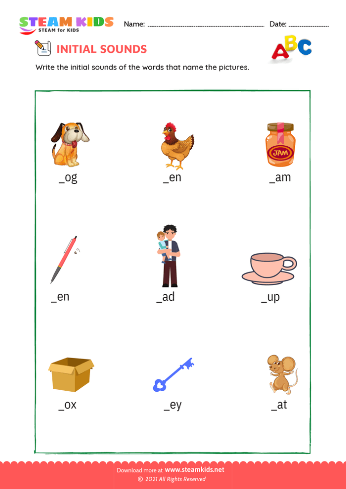 Initial sounds matching activity for letter B practice worksheet 24 Kindergarten phonics worksheet showing pictures matched with beginning letter B including bow and ball