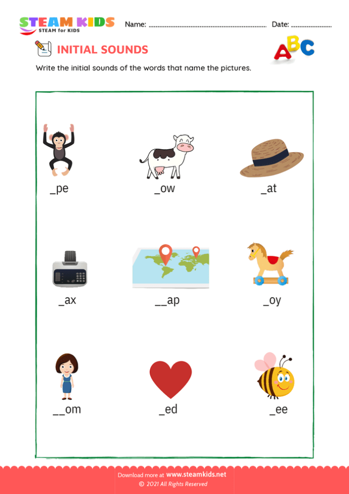 Initial sounds matching activity for letter B practice worksheet page 5 Kindergarten phonics worksheet showing pictures matched to their beginning letter B with bow illustration