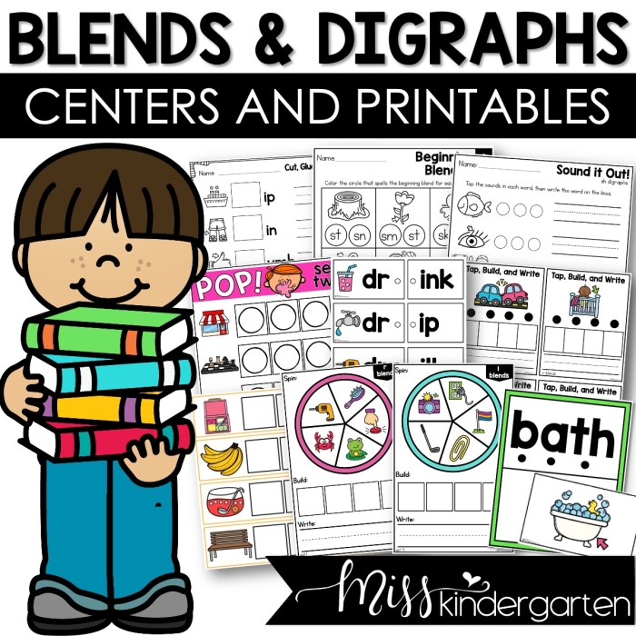 Reading assessment worksheet focusing on blends and digraphs for early learners Kindergarten student completing a blends and digraphs worksheet for reading practice