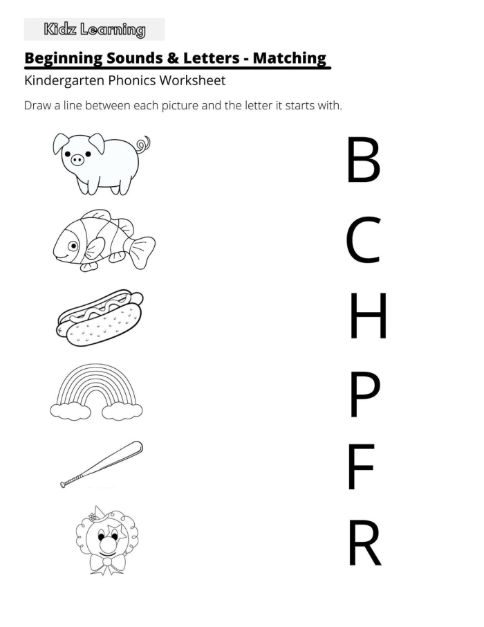 Letter Sounds Worksheet for Early Learners in History Class 17 Kindergarten student completing a letter sounds worksheet to practice phonics