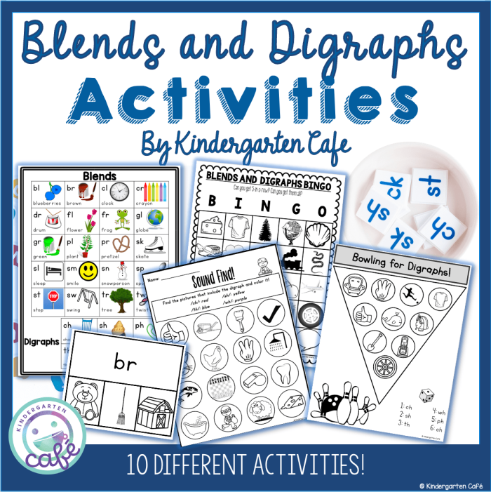 Reading skills assessment worksheet focusing on blends and digraphs for young learners Kindergarten student completing a blends and digraphs worksheet for reading practice
