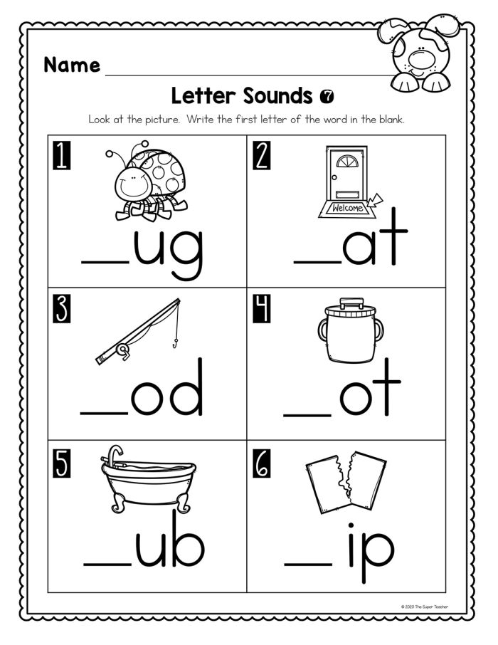 Letter sounds worksheet for assessing early reading in history-themed lessons Kindergarten student completing a letter sounds worksheet to practice phonics skills