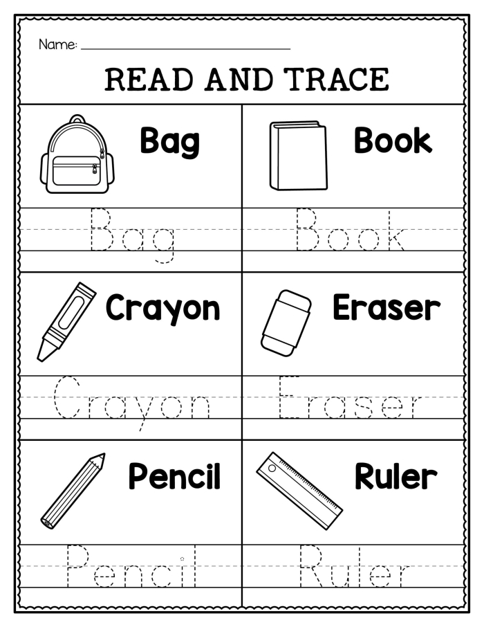 Phonics practice sheet for reading and tracing short A words in kindergarten class Kindergarten phonics worksheet showing short A words for reading and writing practice