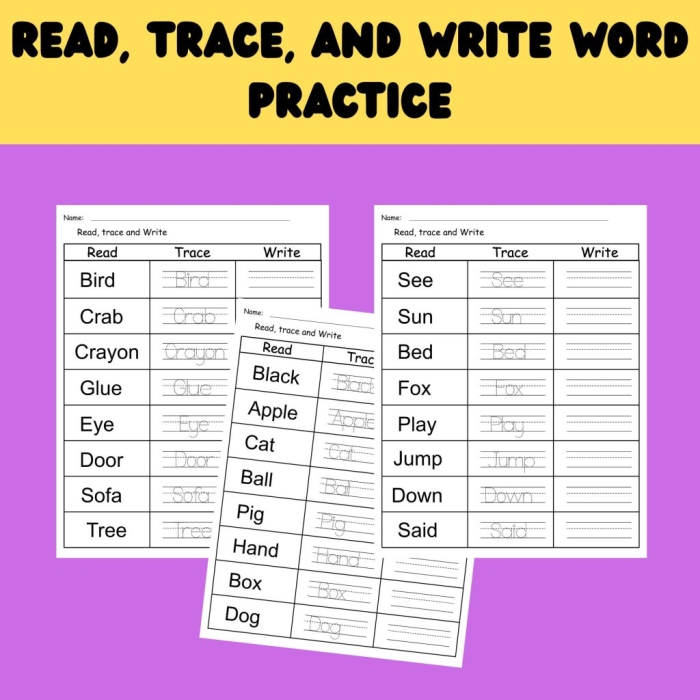 Practice reading and tracing short A words with this kindergarten activity sheet Kindergarten phonics worksheet for reading and writing short A words