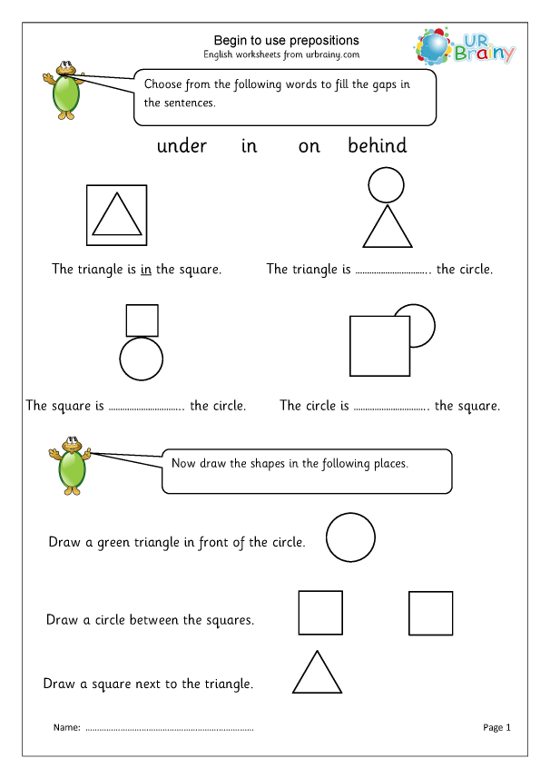 Drawing Prepositions Worksheet for Kindergarten learners boosting vocabulary and grammar abilities Kindergarten children practicing drawing prepositions like under and over to enhance reading skills