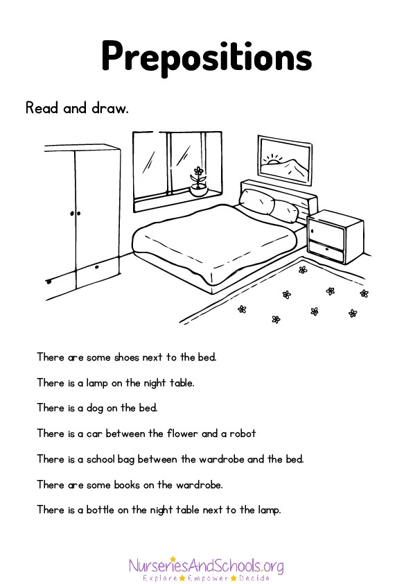 Engaging Drawing Prepositions worksheet for young learners to support vocabulary and reading development Kindergarten children drawing prepositions like under and over to enhance reading and grammar skills