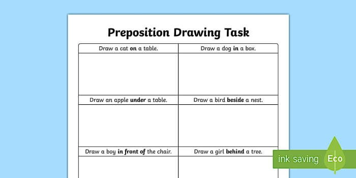 Drawing Prepositions worksheet for young learners improving vocabulary and grammar with fun activities Kindergarten children practicing drawing prepositions like under and over to enhance reading skills