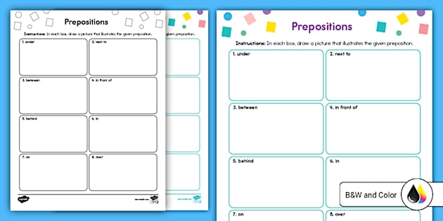 Engaging Drawing Prepositions worksheet for reading and vocabulary skills for young learners Kindergarten children practicing prepositions by drawing under, over, and up in a worksheet